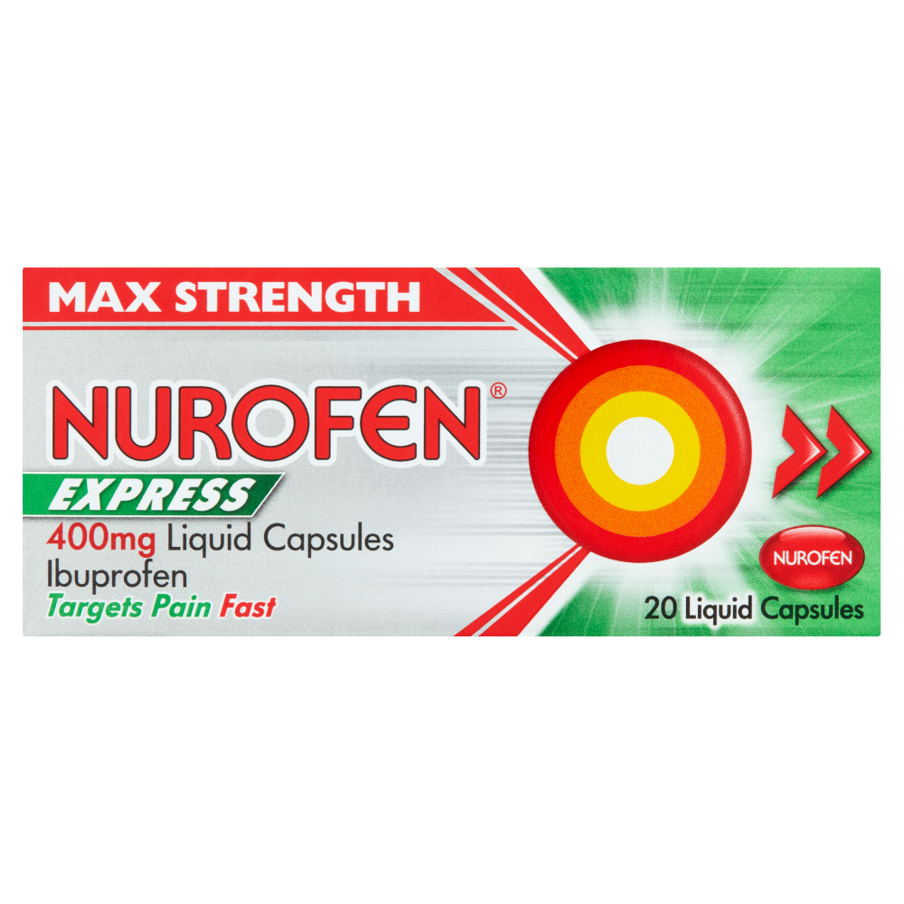 5000158101081_nurofen_express_max_strength_400mg_liquid_capsules_t1.png Nurofen Express Max Strength 400mg - 20 Liquid Capsules - Image 1