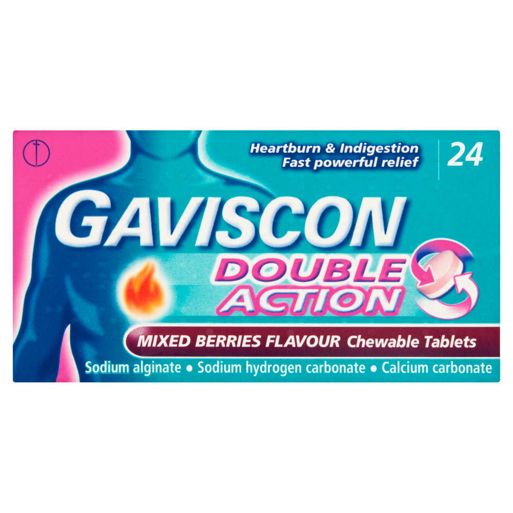 5011417571149_gaviscon_double_action_24_mixed_berries_flavour_ch_t1.png Gaviscon Double Action Chewable Tablets Mixed Berries - 24 Tablets - Image 1