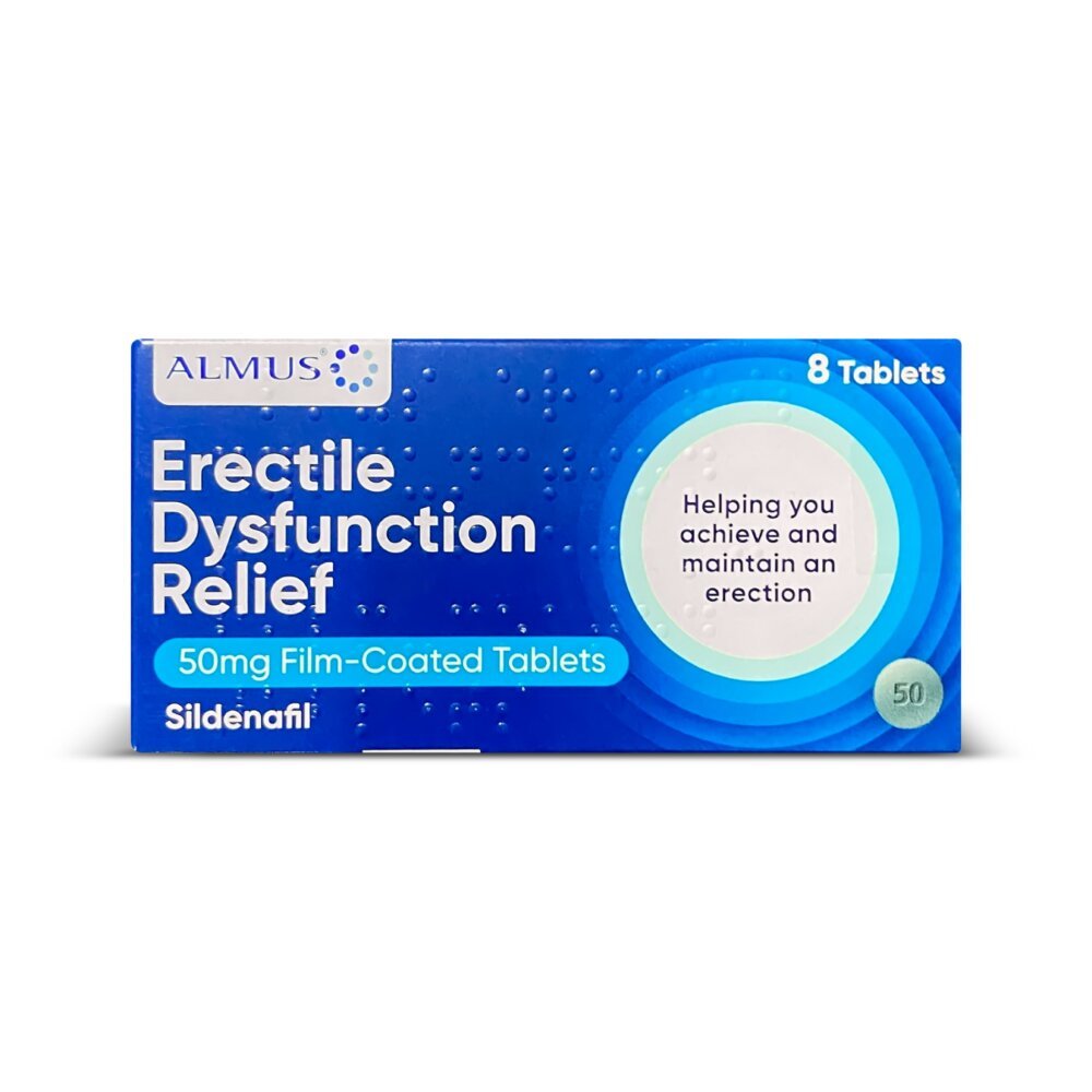Almus Erectile Dysfunction Relief Tablets 50mg (Sildenafil) - 8 Tablets - Image 1