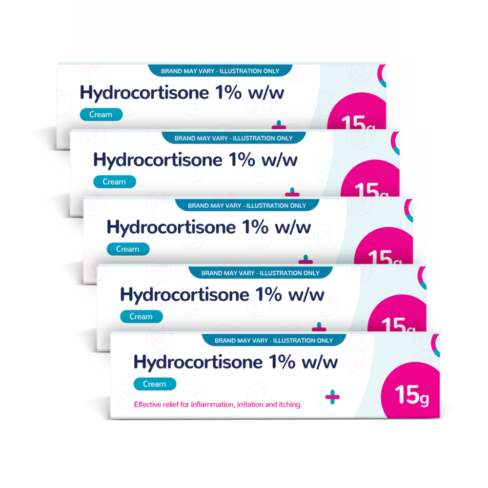 bmv_-_hydrocortisone_1_ww_cream_-_15g_-_mockup_-_front_face_mockup_-_pack_of_5.png Hydrocortisone 1% w/w Cream 15g - 5 Pack (Brand May Vary) - Image 1