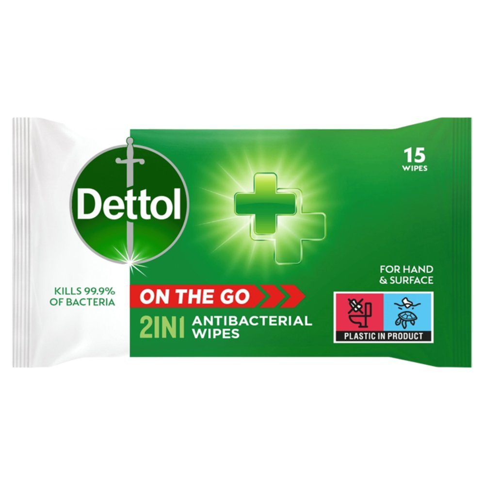 Dettol 2-In-1 Antibacterial Wipes - 15 Wipes - Image 1