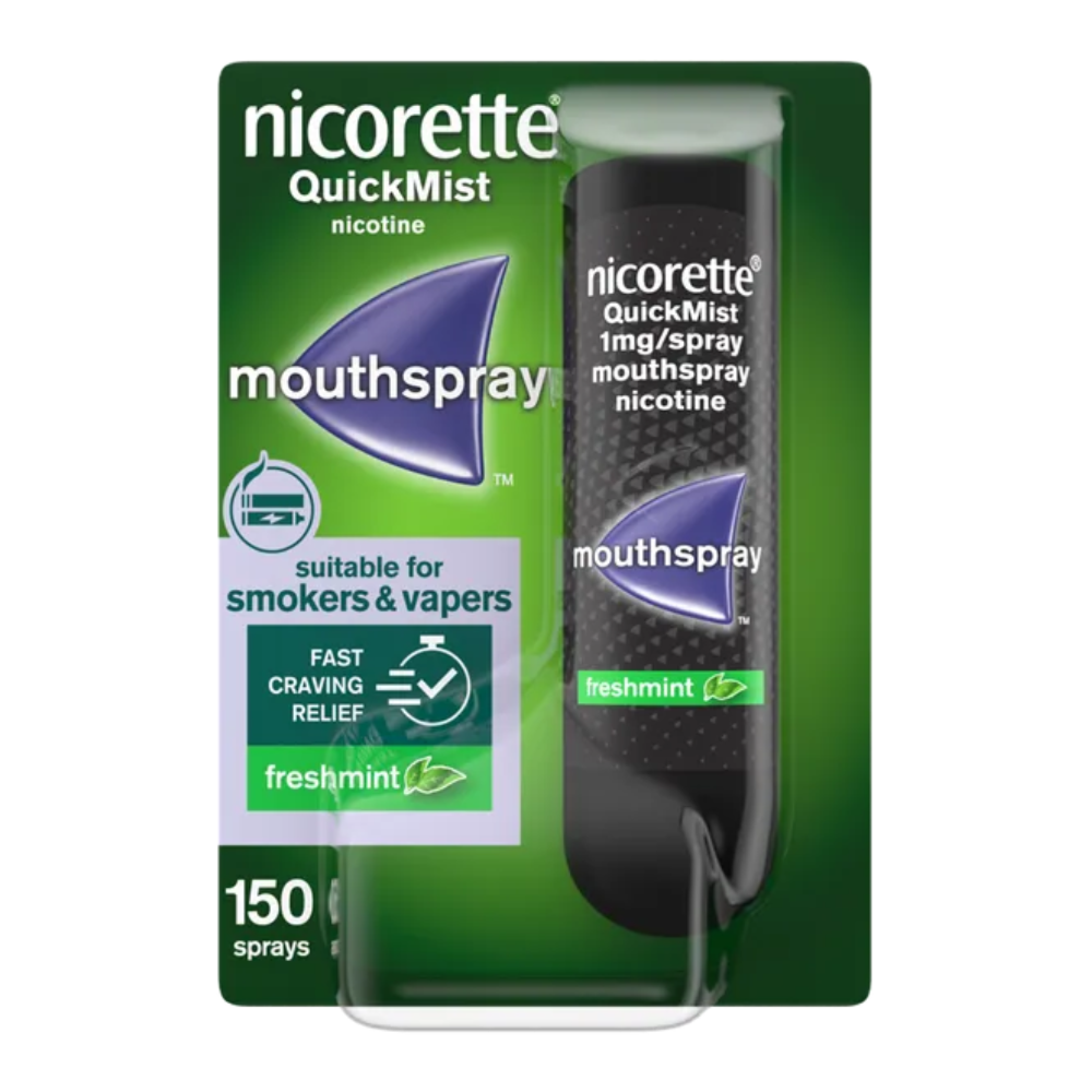 nicorettesinglefreshmint.png Nicorette QuickMist 1mg Freshmint Mouthspray Single Pack - 150 Sprays - Image 1