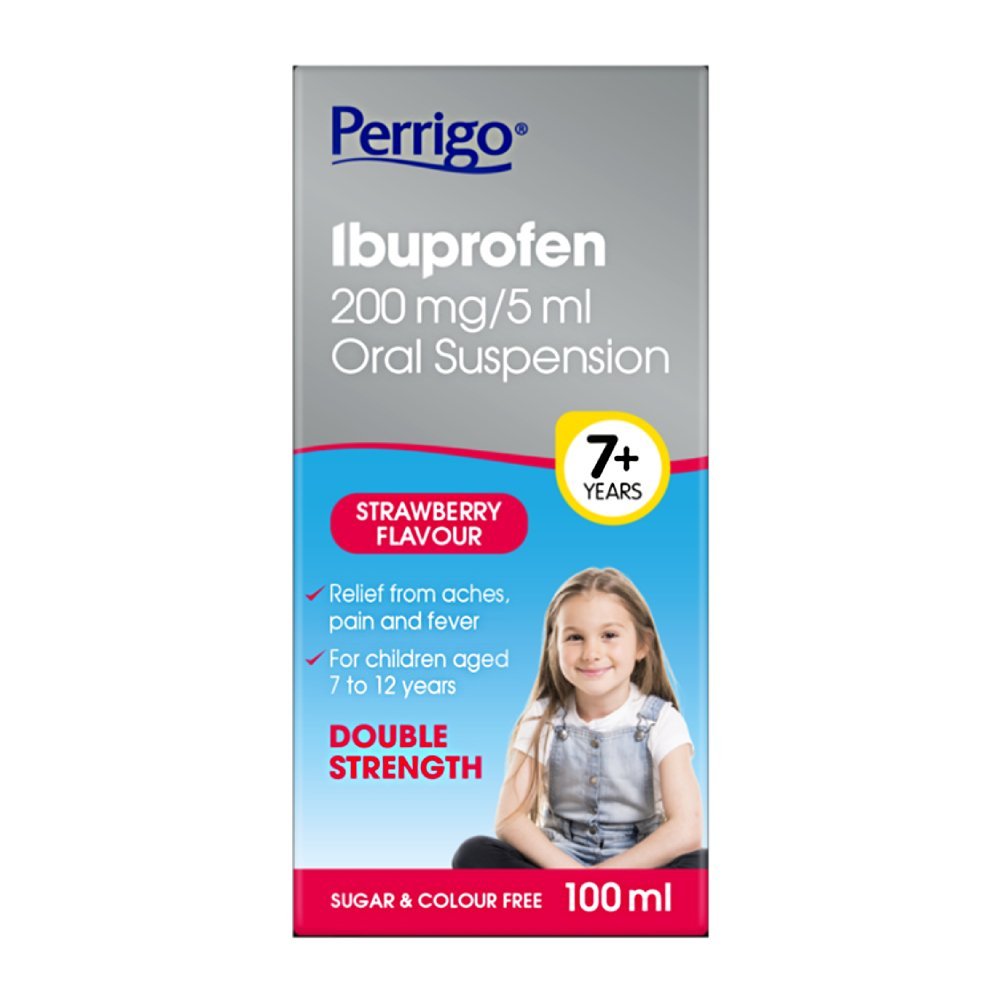 perrigo_ibup.jpg Perrigo Ibuprofen Childrens Strawberry Flavour 200mg/5ml Oral Suspension - 100ml - Image 1