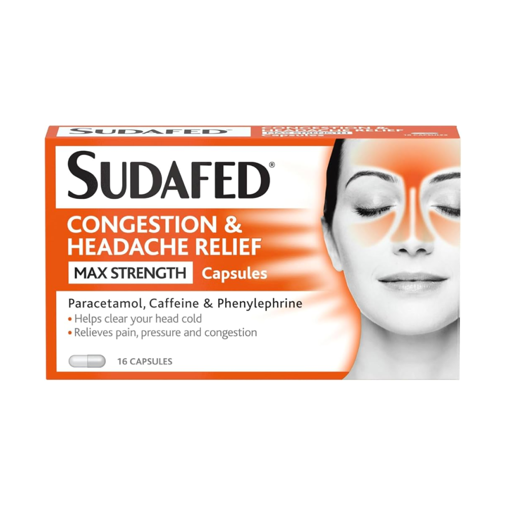 sudafedcongestion.png Sudafed Congestion and Headache Relief Max Strength - 16 Capsules - Image 1