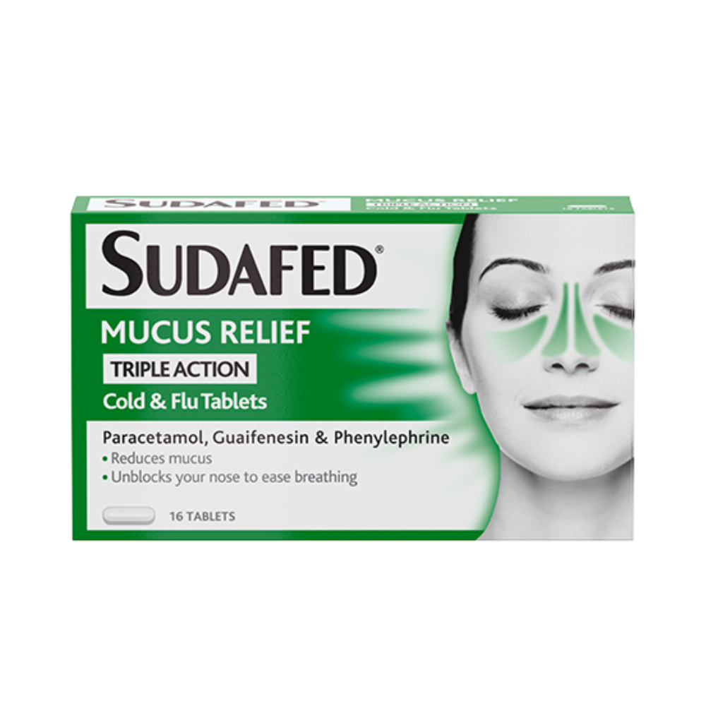 sudafedmucus.png Sudafed Mucus Relief Triple Action Cold & Flu - 16 Tablets - Image 1