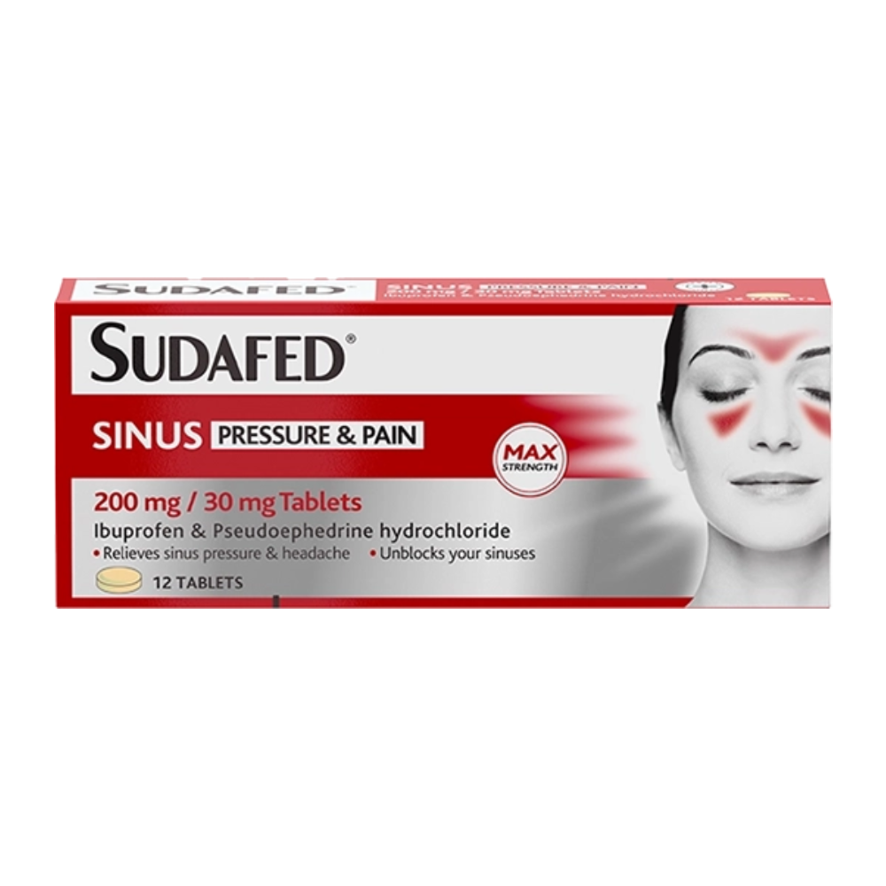 sudafedpressurepain.png Sudafed Sinus Pressure & Pain Relief – 24 Tablets - Image 1